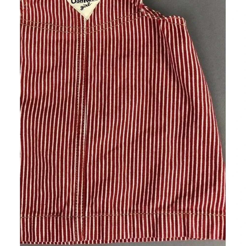OshKosh Vestbak Dress BiBs Girl 6 Month Overall Red Pinstripe Railroad Conductor